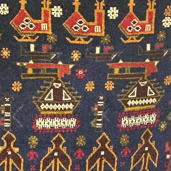 Rare Vintage Afghan Rug - 6'1'' x 3'11'' - Picture 4 of 5